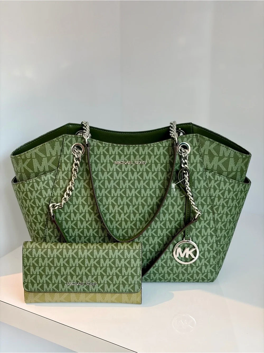 Michael Kors Green MK Signature Tote with Matching Wallet